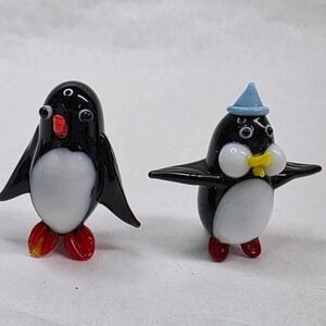 Murano Style Hand Blown Glass Penguin Figurines 1.5" 🐧